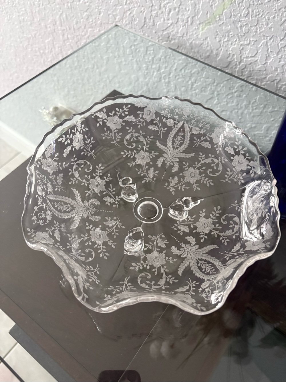 A Vintage Fostoria Etched "Prelude" Ruffled 3-Footed Pedestal